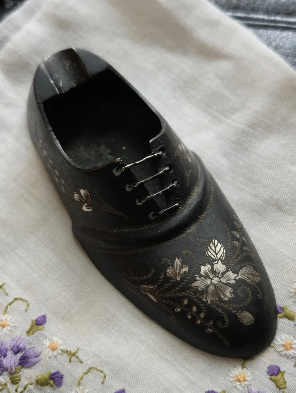 Vintage Mini Silver Bronze Shoe Ashtray